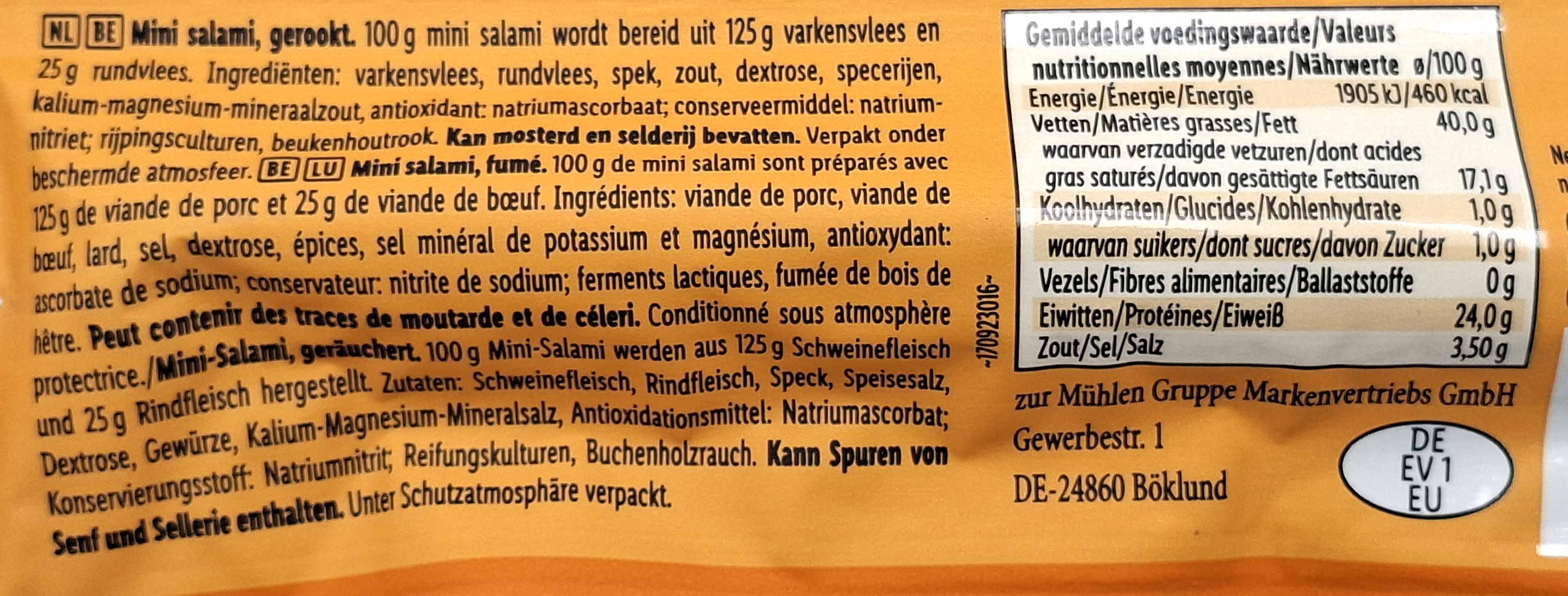 Mini-Salami, geräuchert, 100 g, Schweinefleisch, Zutaten