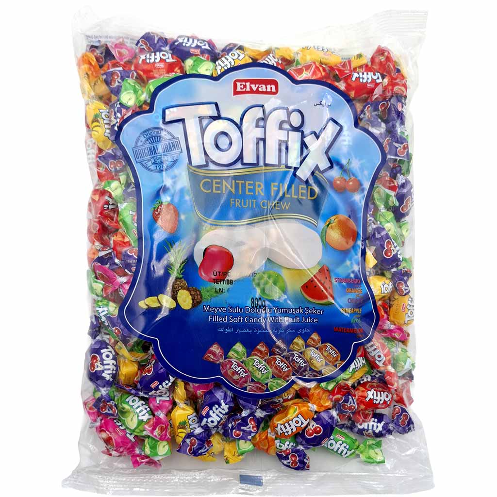 Toffix, Center filled, Fruchtlastik, Bonbon-Tüte, bunte Süßigkeiten