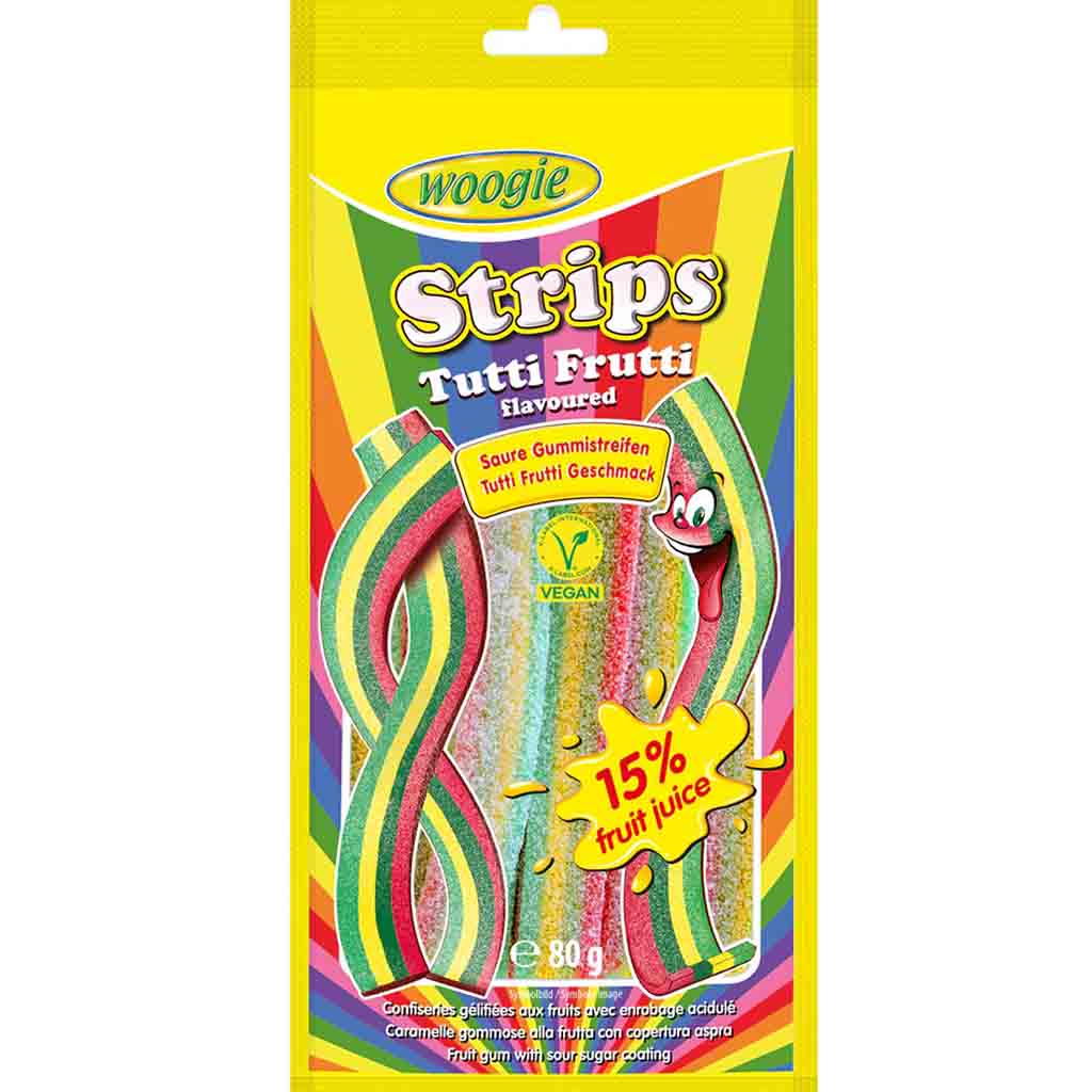 Woogie Sour Tutti Frutti Strips 80g MHD 01.10.27
