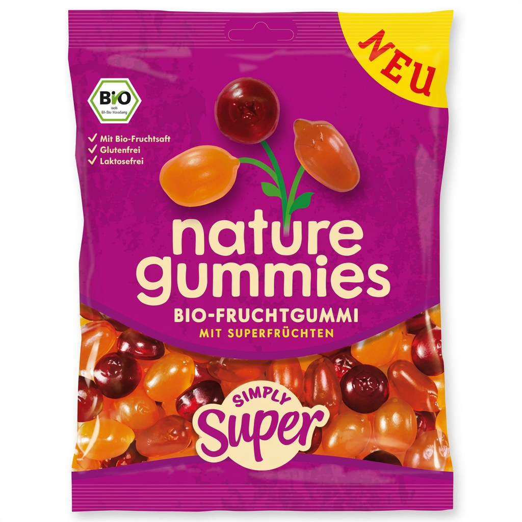 Fruchtgummi, Bio-Fruchtgummi, Gummibärchen, Glutenfrei, Laktosefrei