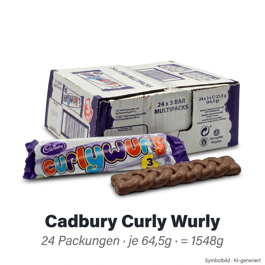 Cadbury Curly Wurly, Milk chocolate, Twisted bar, Curly Wurly Stange, Packungsschokolade