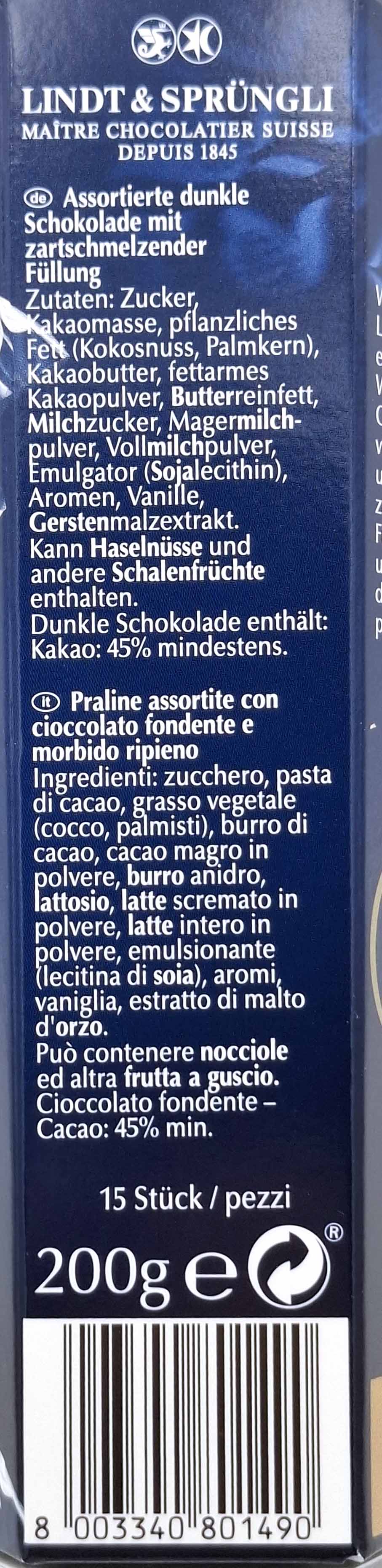 Dunkle Schokolade, Praline, Kakaogehalt 45%, Zutatenliste, 200 g