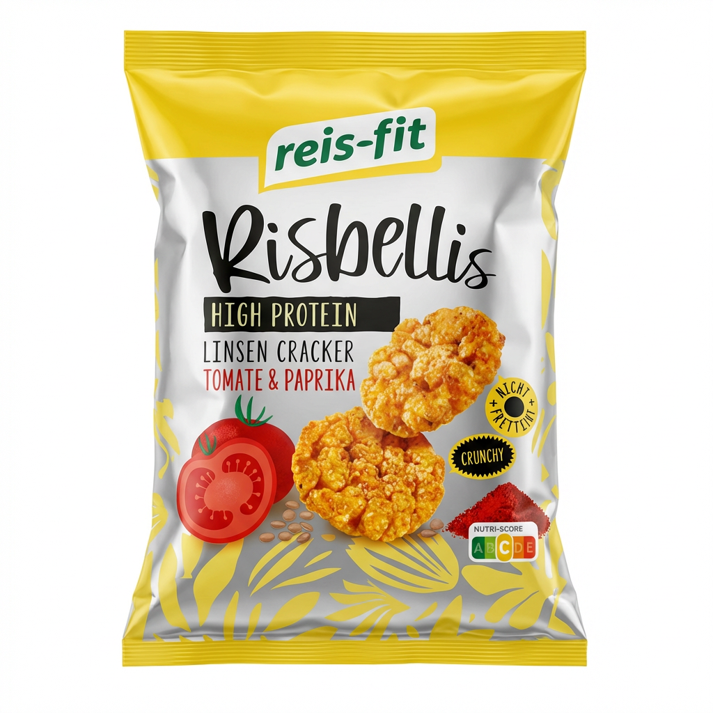 Snack, Risbellis, Linsencracker, Tomate Paprika, High Protein, Reisbällchen, Linsencracker, Tomate, Paprika, High Protein