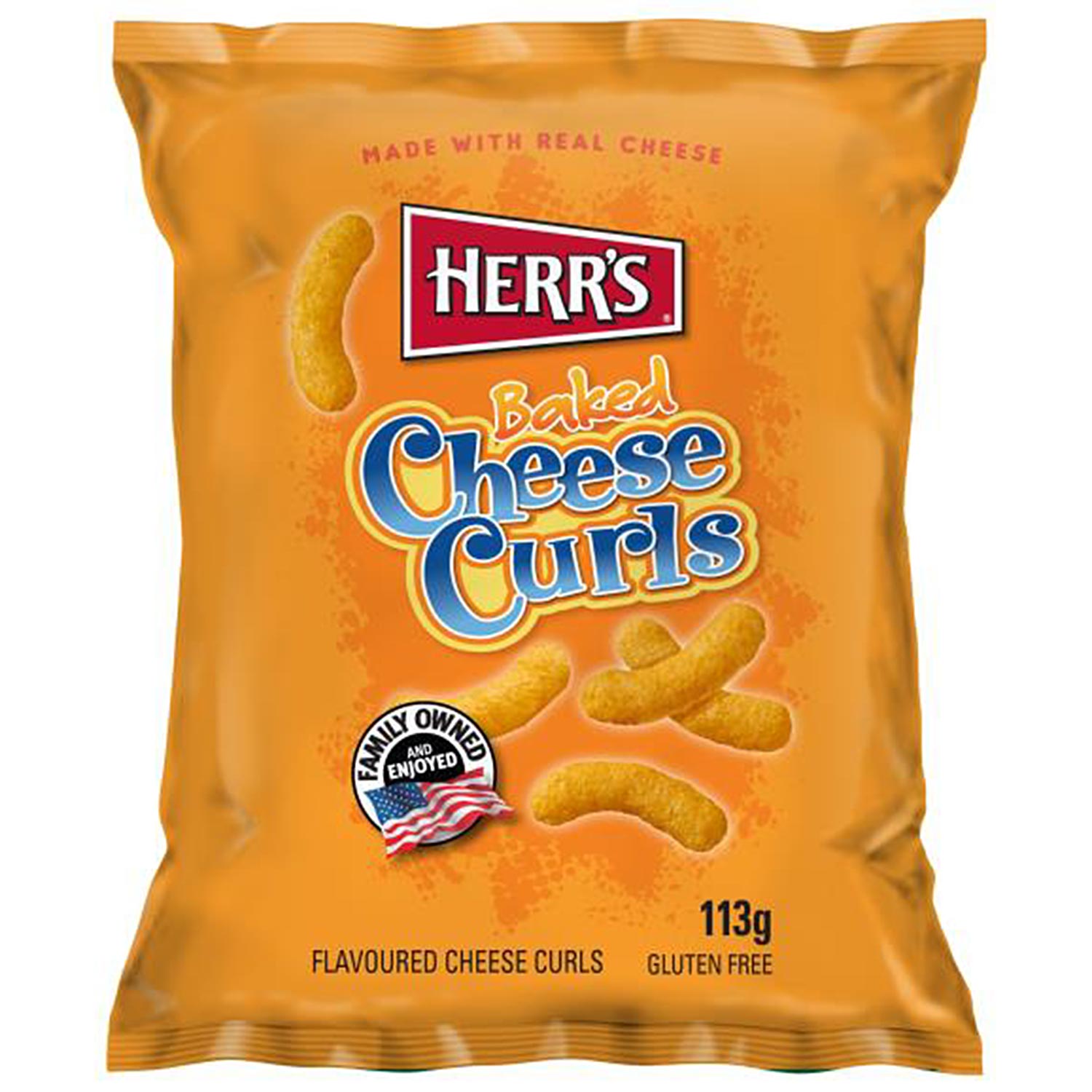 Herrs Baked Cheese Curls 113g MHD 02.10.26