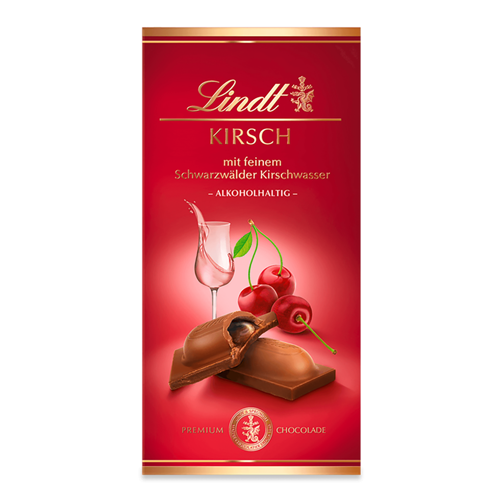 Lindt Kirsch Vollmilchschokolade mit Schwarzwälder Kirschwasser 100g MHD 30.01.27