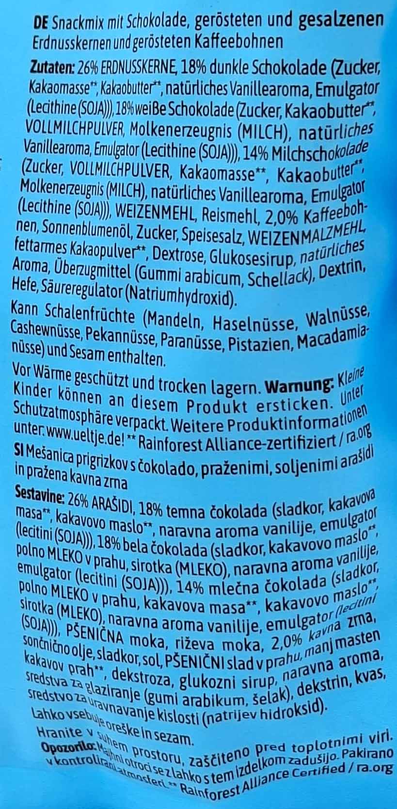 Snackmix, Schokolade, Erdnüsse, Kaffee, Milchschokolade