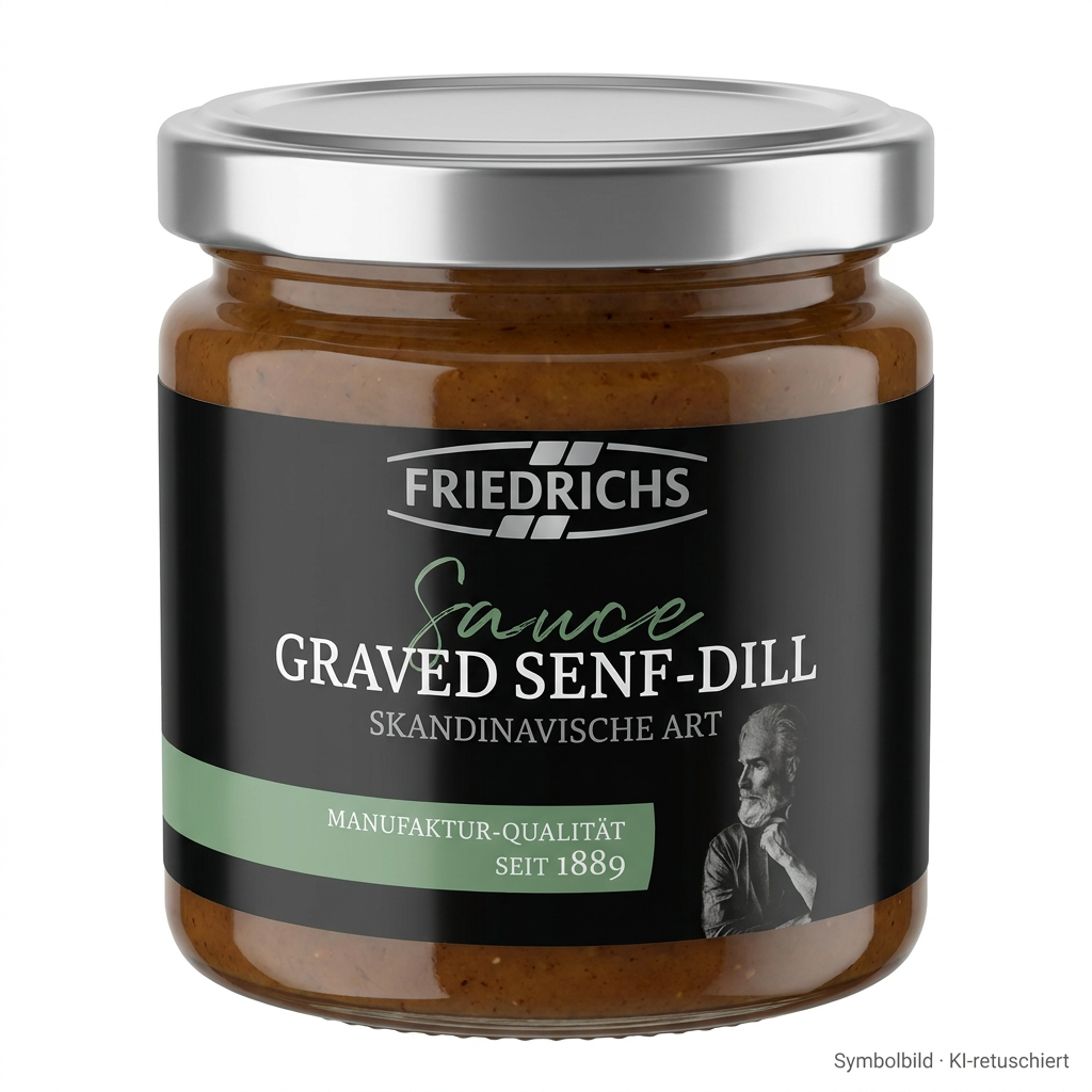 Senf, Graved Senf-Dill, Soße, Glasbehälter, Skandinavische Kunst/Art