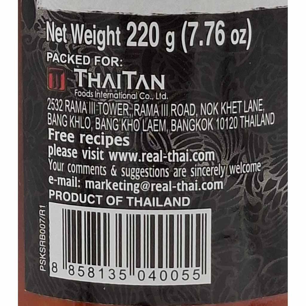 Net weight 220 g, Thai food, packaged product, barcode, made in Thailand
