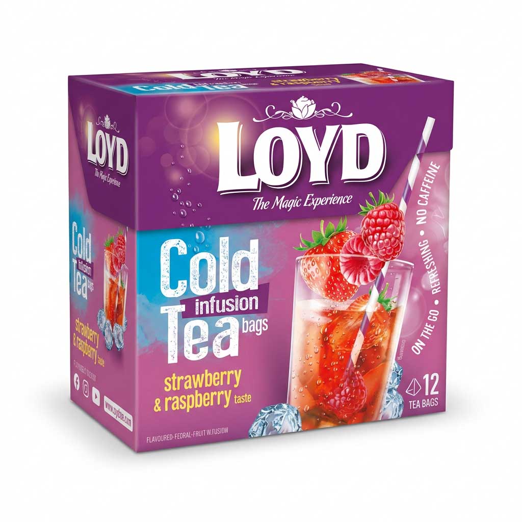 Cold Tea, Erdbeer Himbeer, Teebeutel, Fruchtiger Geschmack, Lila Verpackung