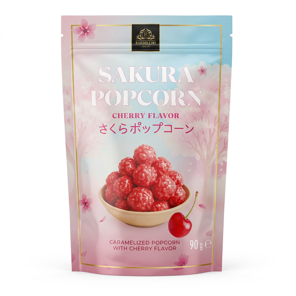 Sakura, Popcorn, Kirschgeschmack, Karamellisiert, Snacktüte