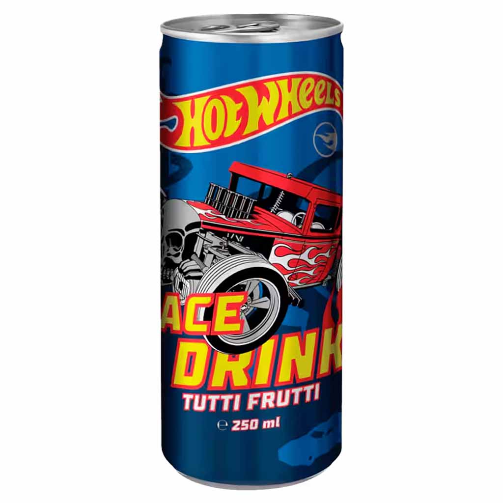 Hot Wheels, Energy Drink, 250 ml Dose, Blaue Dose, Auto Grafik
