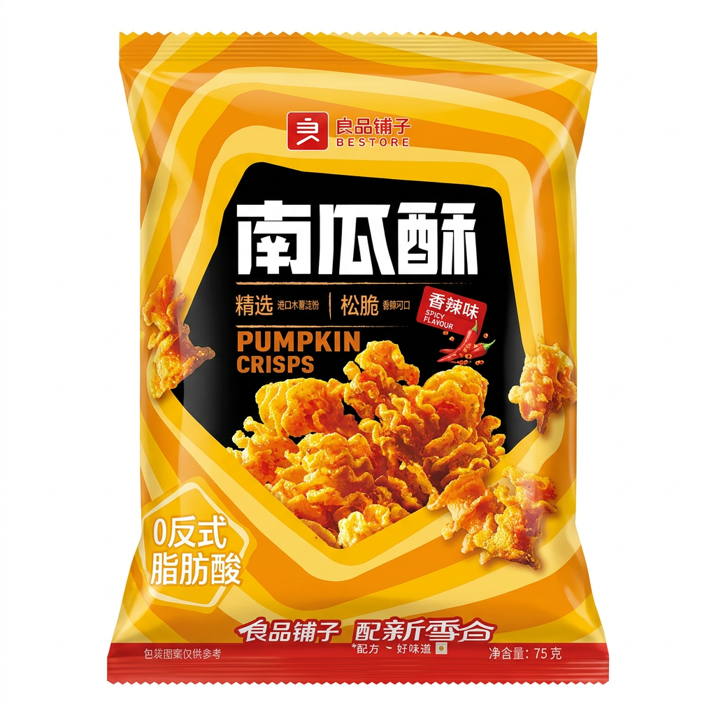 Kürbis-Chips, Chips, orange Packung, scharfer Geschmack, 75g
