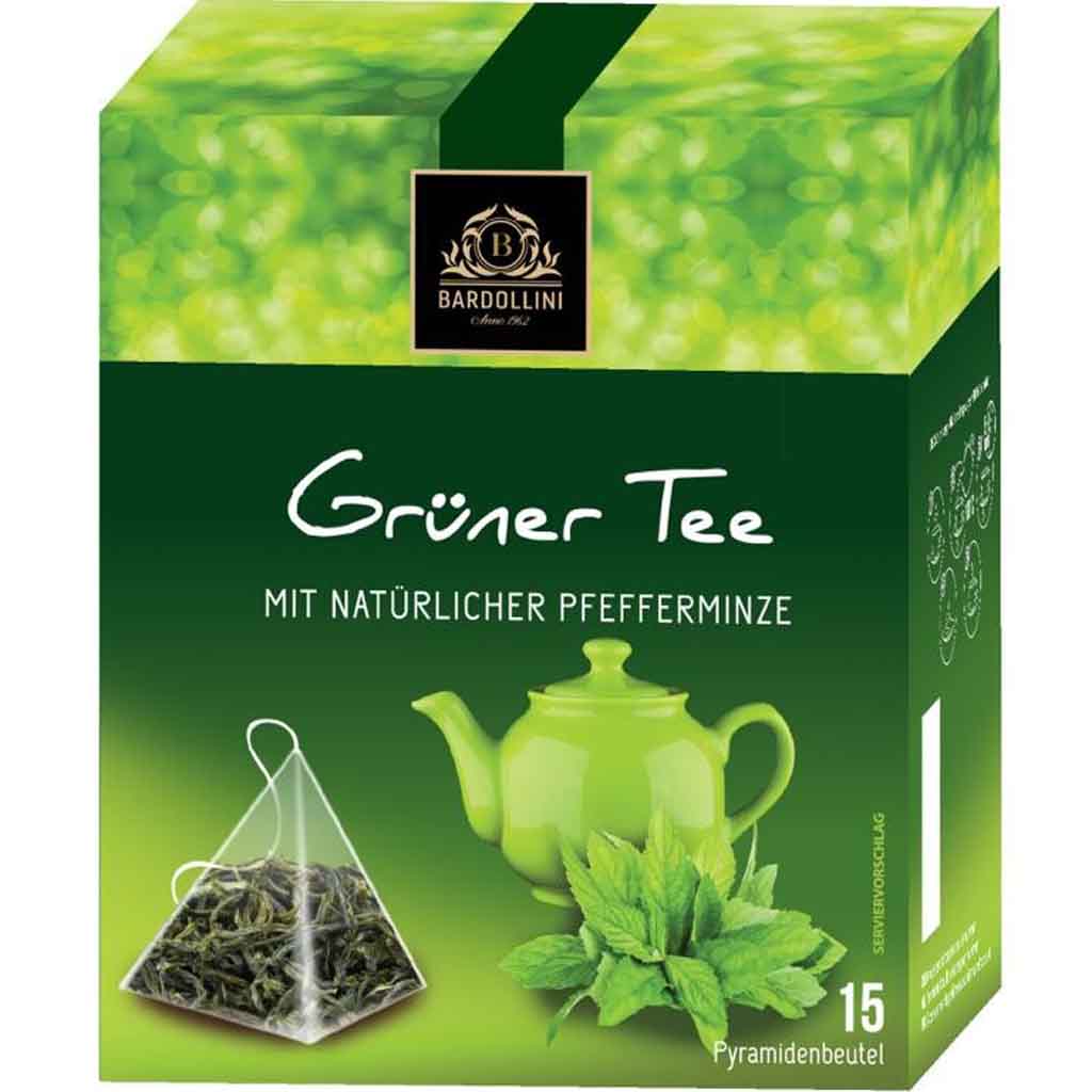 Bardollini Grüner Tee mit natürlicher Pfefferminze 15 Tassen 22,5g MHD 30.05.28