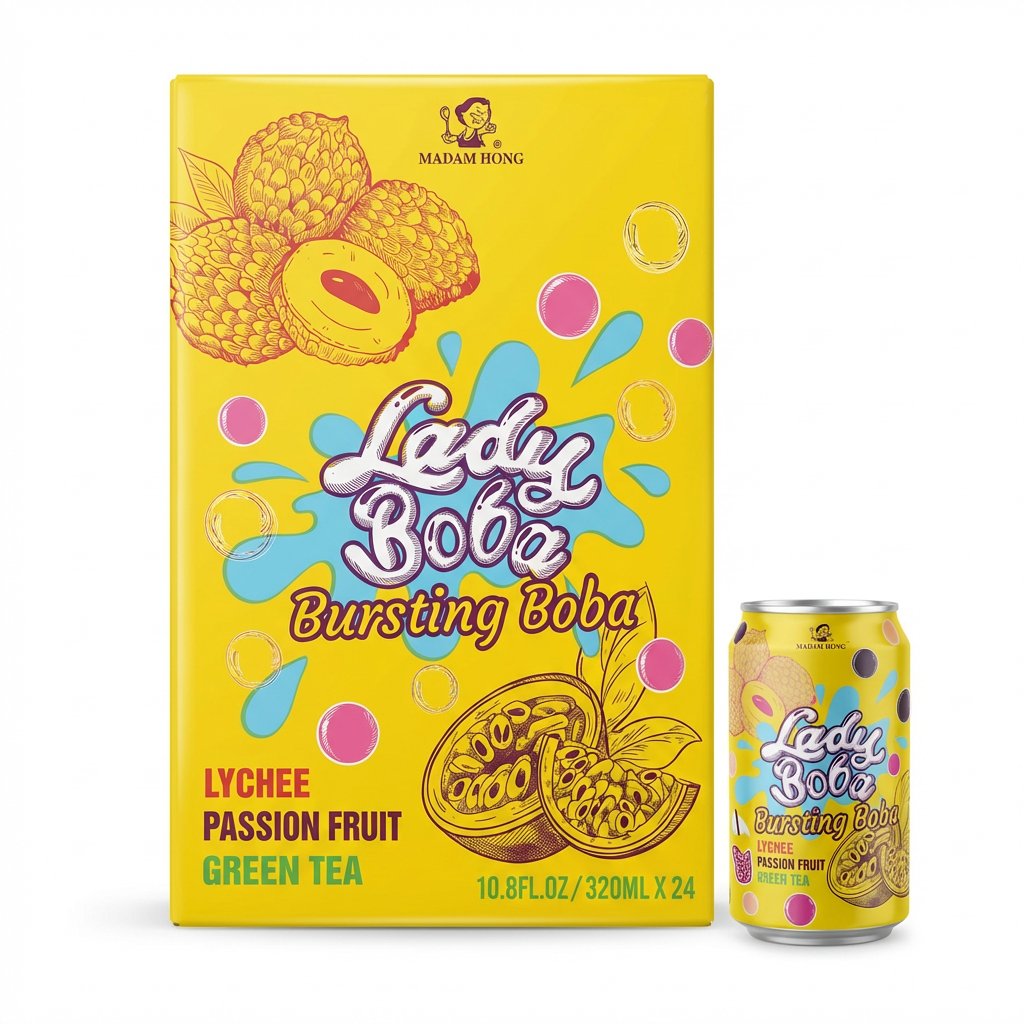 Lychee, Passion Fruit, Grüner Tee, Bursting Boba, Dose