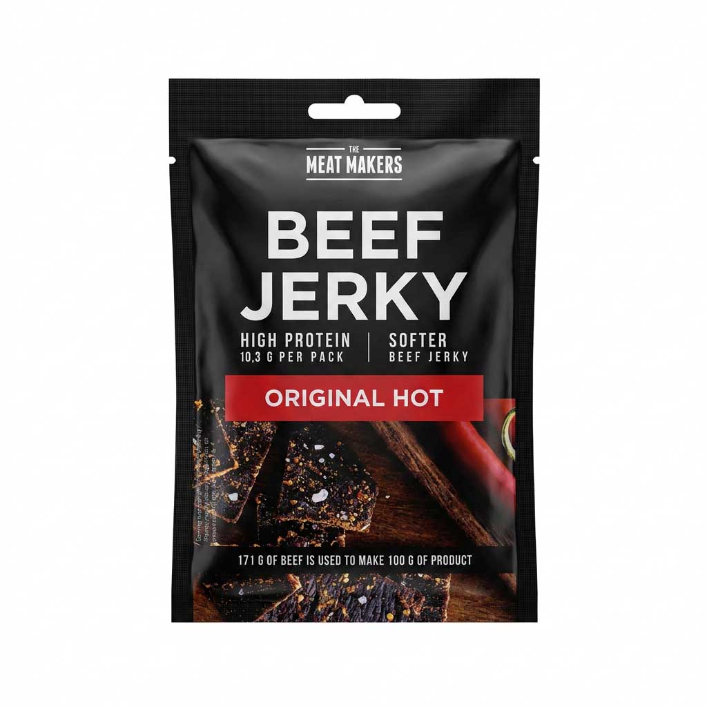 beef jerky, hochprotein, original hot, Snack, verpacktes Fleisch