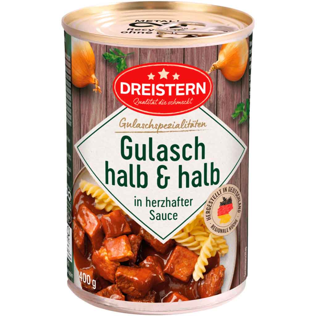 Dreistern Hausmacher Gulasch halb & halb 400g MHD 23.06.29