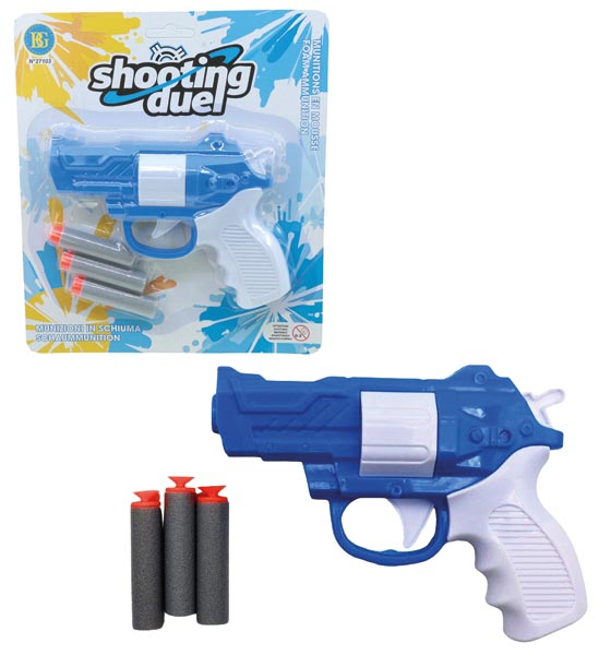 Spielzeugpistole, Blaster-Dartpfeile, blaues Spielzeugpistole, weißes Griffstück, Dart-Munition