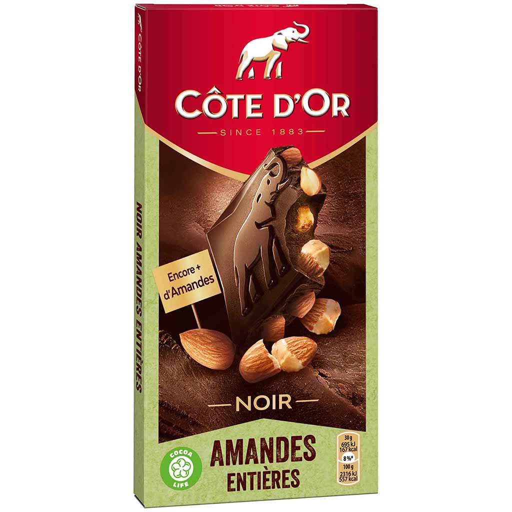 Cote D'Or Tafelschokolade Noir Amandes Entières 180g