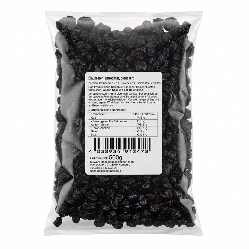 getrocknete Rosinen, Rosinen, Rohrohen, Beutelpackung, nährwertangaben