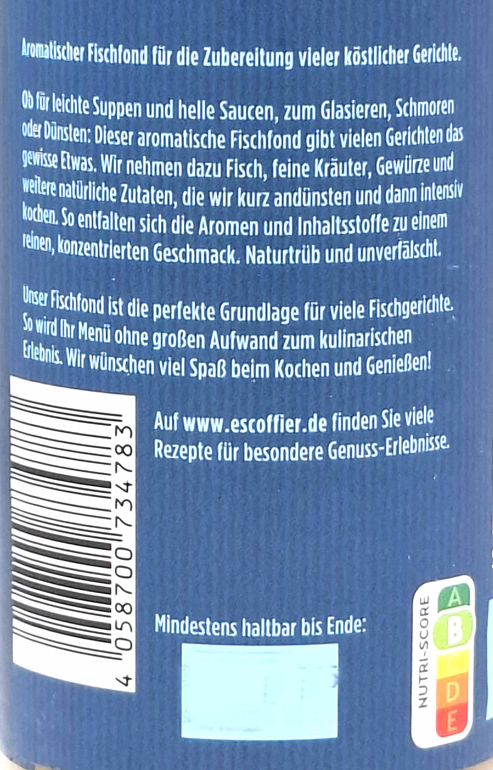 Fischfond, aromatisch, würzig, Barcode, Etikett