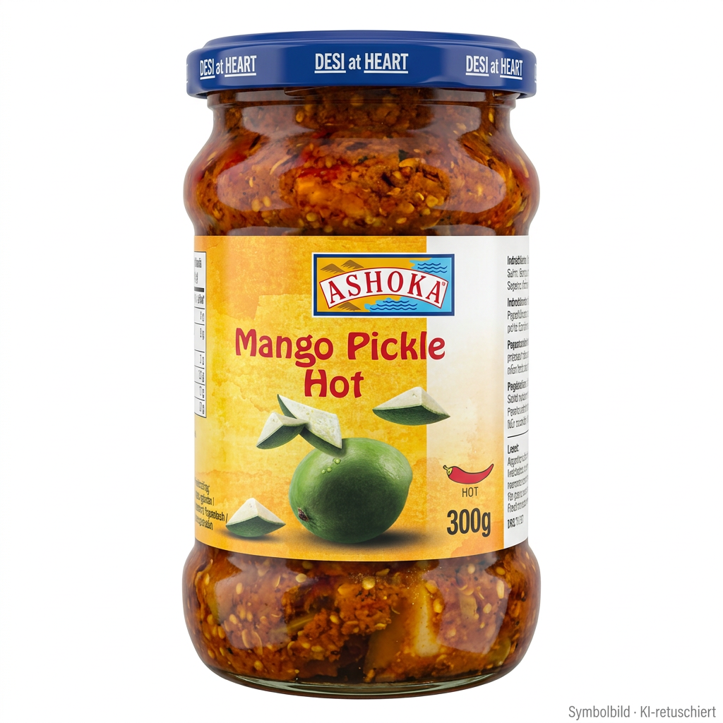Mango-Pickle, Scharf, Glasbehälter, 300g, Asiatische Gewürzpaste
