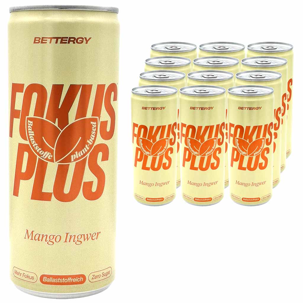 Mango Ingwer Getränke, Aluminiumdose, plant-based, Koffeinhaltiges Getränk?, Fokus Plus?