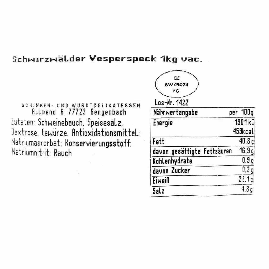 Schinken, Wurst, Nährwertangabe, Schwarzwälder, Speisesalz