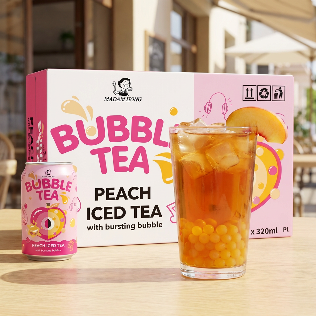 Bubble Tea, Pfirsich, Eistee, Blasen, Blasen im Getränk