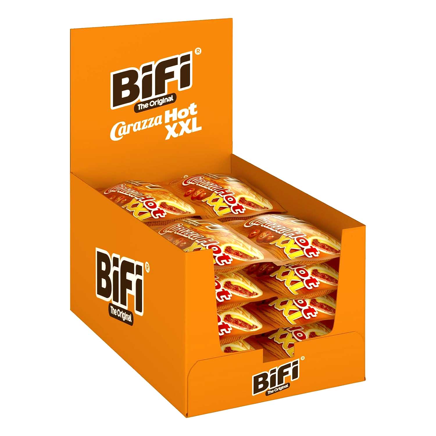 Snack, Chips, Carazza Hot XXL, Bagged snack, Orange packaging