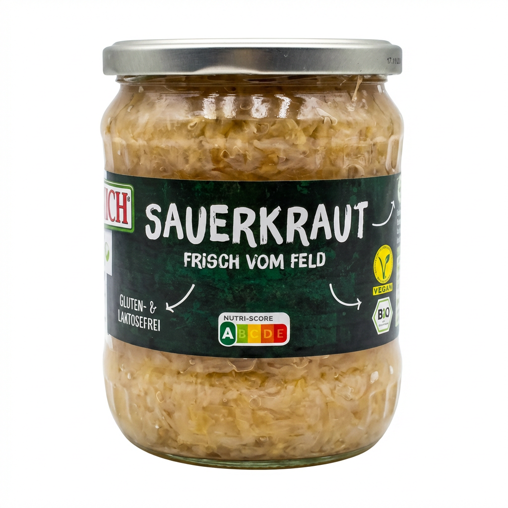 Sauerkraut, Glutenfrei, Laktosefrei, Bio, Glasbehälter