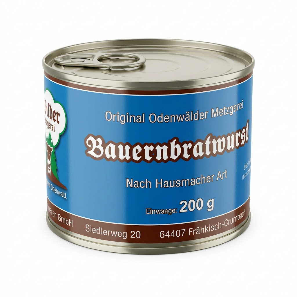 Dosenfleischwurst, Brauwurst, Metzgerei-Döschen, 200 g, Original Odenwälder Metzgerei