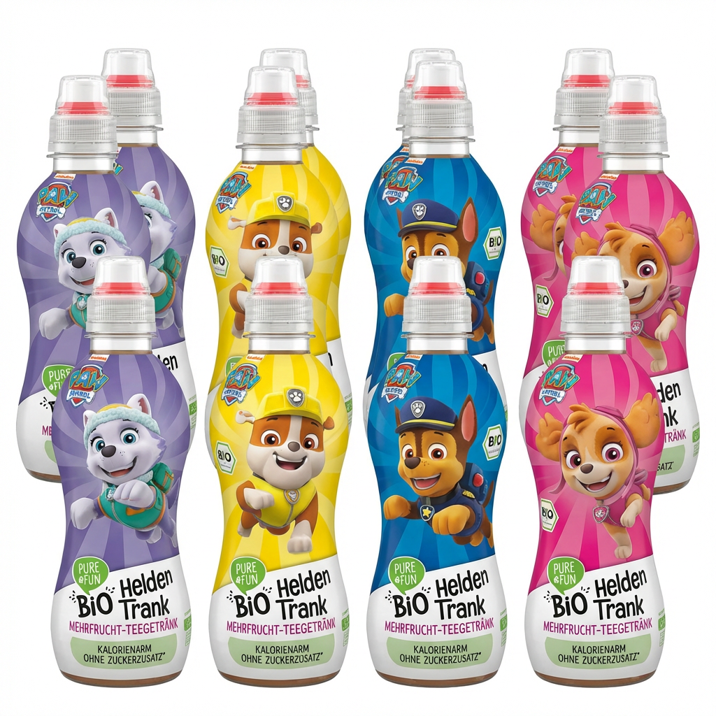 Kinderteeigraf, Bio-Getränk, Mehrfrucht, Flaschenform, Paw Patrol Figur