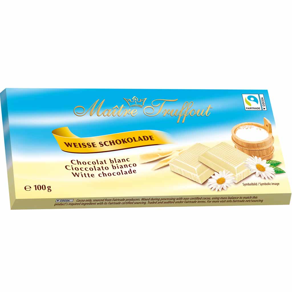 Maitre Truffout Tafelschokolade Weisse Schokolade 100g MHD 13.03.28