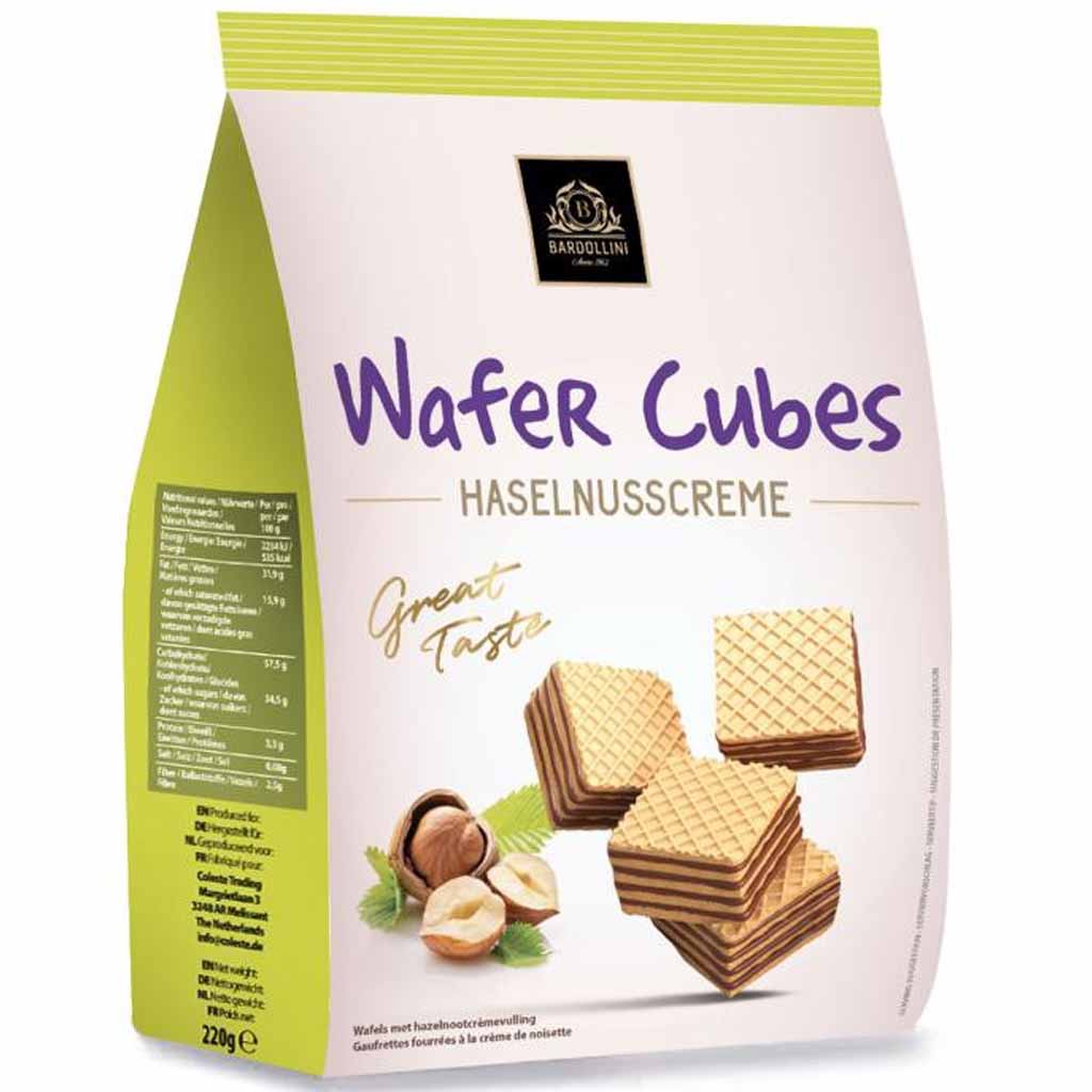 Bardollini Wafer Cubes Waffel mit Haselnusscreme 180g MHD 02.07.27