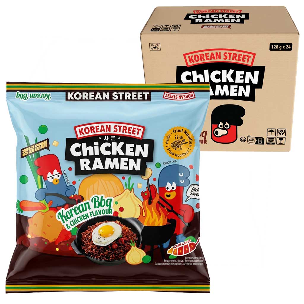 Korean Street, Chicken Ramen, Korean BBQ, Noodles, Snack package
