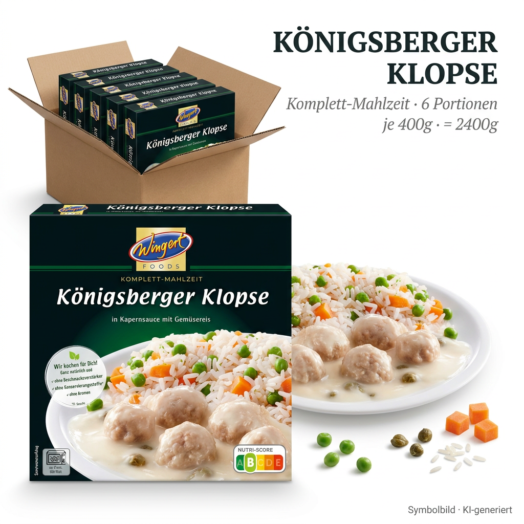 Königsberger Klopse, Tiefkühlprodukt, Fertiggericht, 2400 g Gesamt, Kartonverpackung