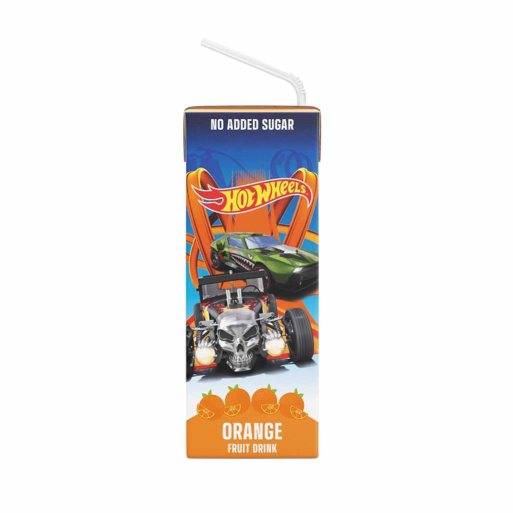 Hot Wheels, Orangengetränk, Orangen-Fruchtdrink, Strohhalm, Auto-Design