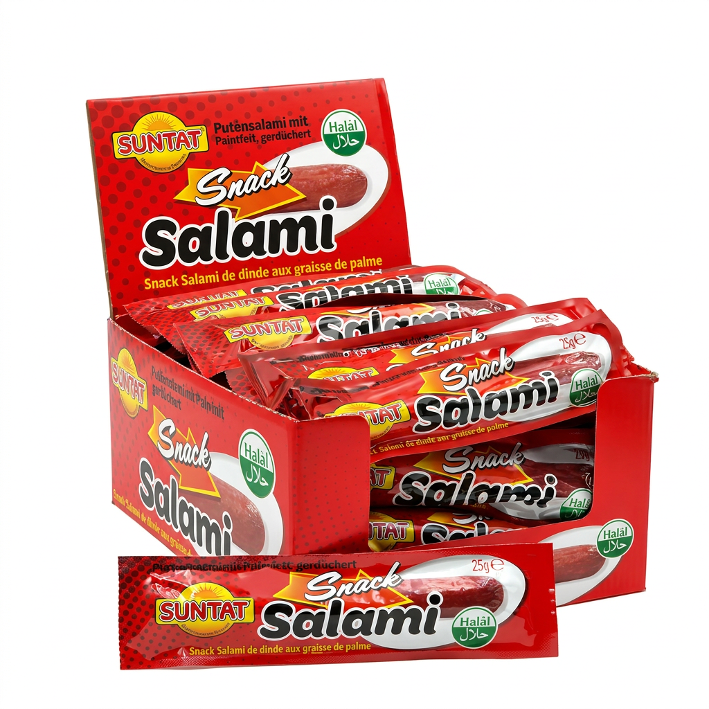 Mini Salami, Salami Snack, Wurstsnack, Einzeln verpackt, Portionssnack, Snack, Salami, Pack, Halal, Rot