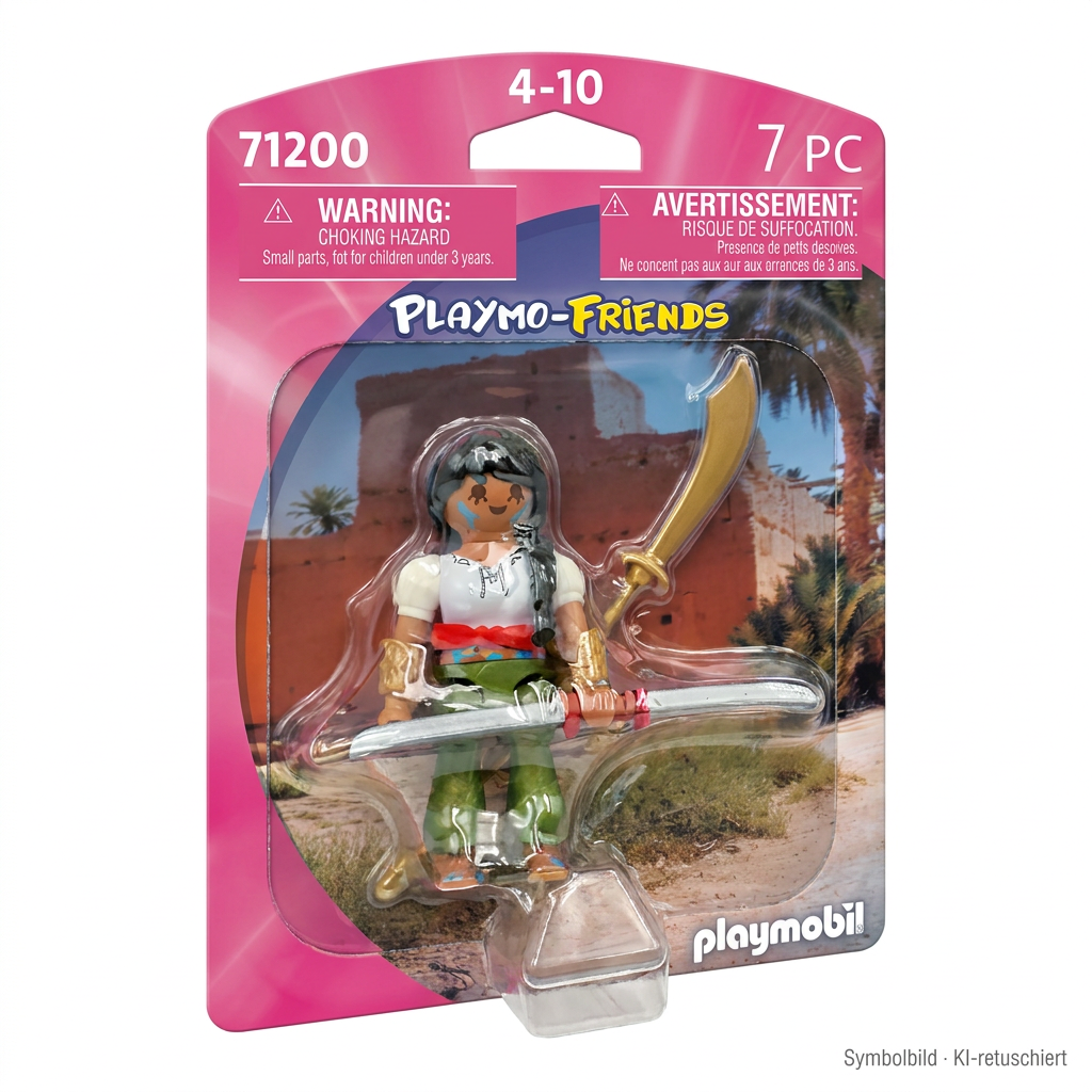 aktionsfigur, minifigur, schwert, grüne hose, pinkes verpackung