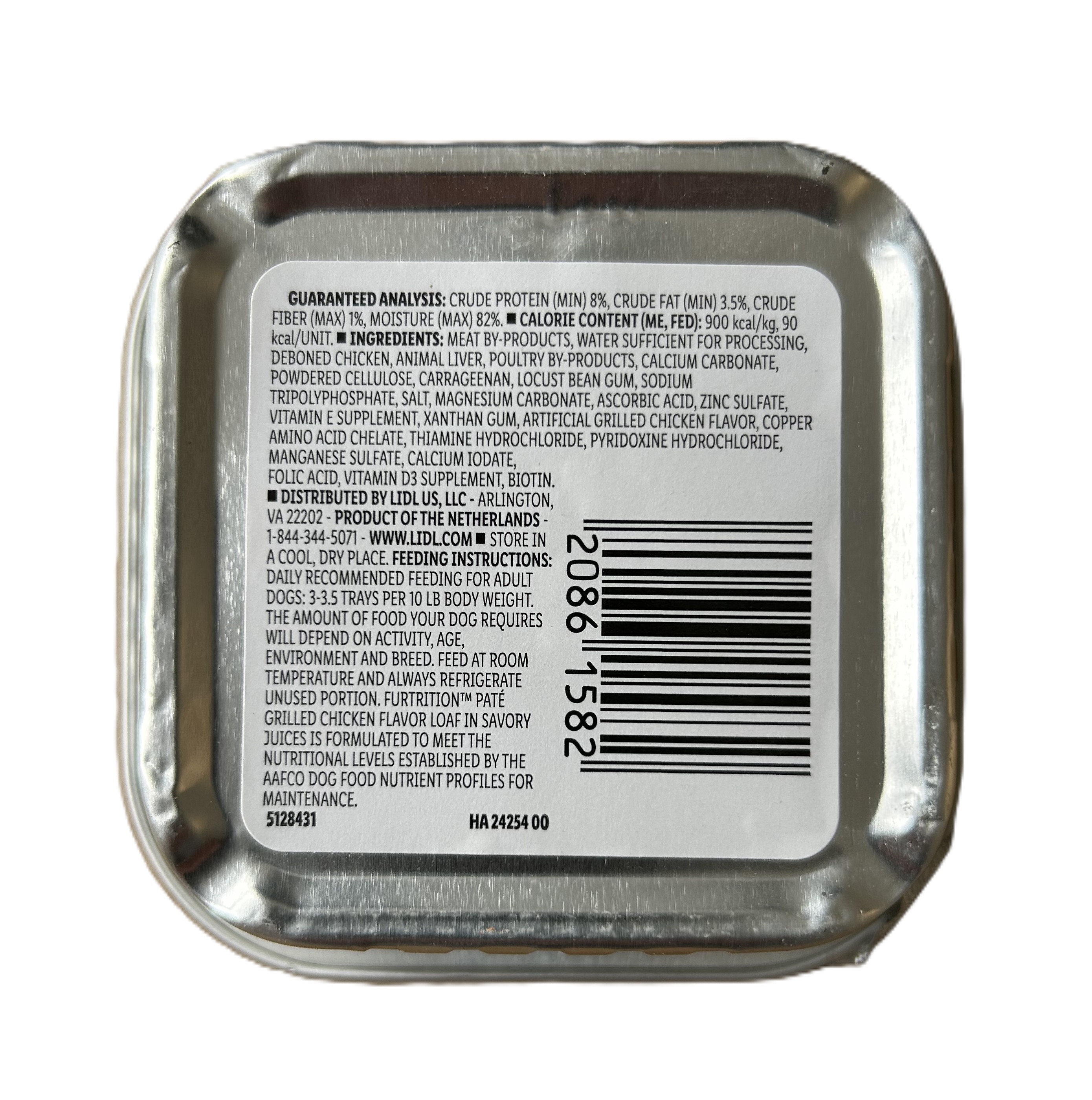 Dosenboden, Nassfutter, Hundefutter, Barf-Doseninhalt, Etikett mit Barcode