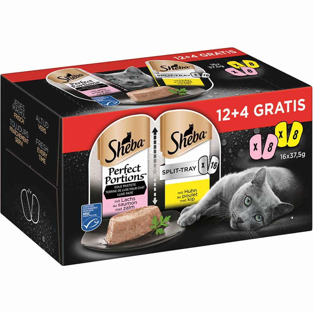 Sheba Perfect Portions Split-Tray Pastete mit Lachs MSC & mit Huhn ...