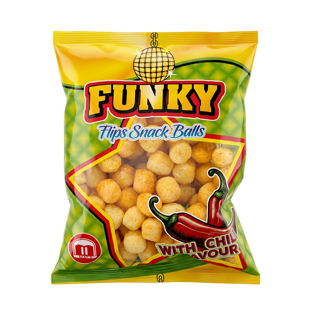 Snacks, Funkyt Balls, Chili-Geschmack, Mais-Snacks, Hefebälle