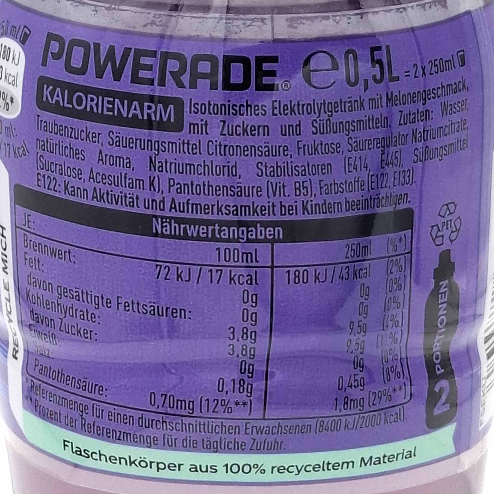Isotonisches Getränk, Melonengeschmack, Kalorienarm, Flasche, Nährwertangaben