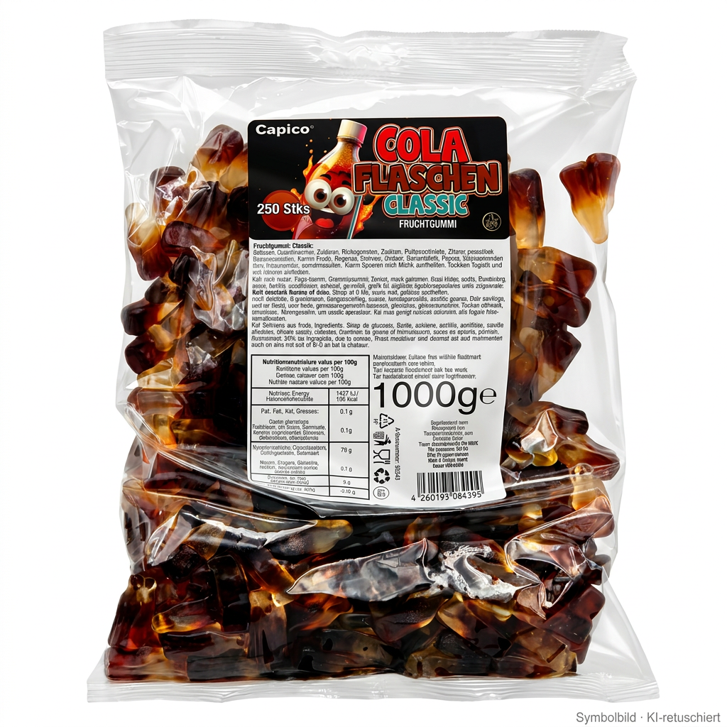 Cola Gummis, Gummibärchen, Süßigkeit, Cola-Geschmack, Plastiktüte