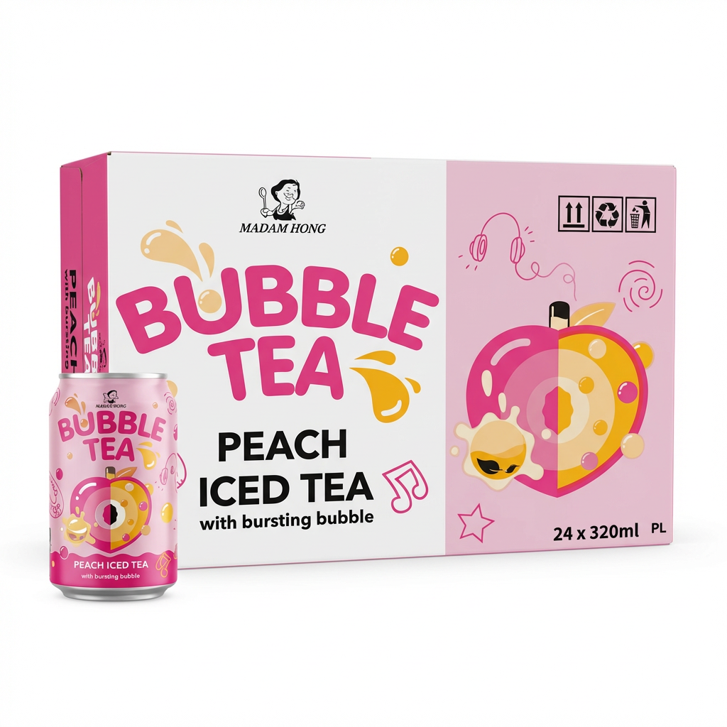 Bubble Tee, Pfirsich, Gekühlte, Dose, Verpackung