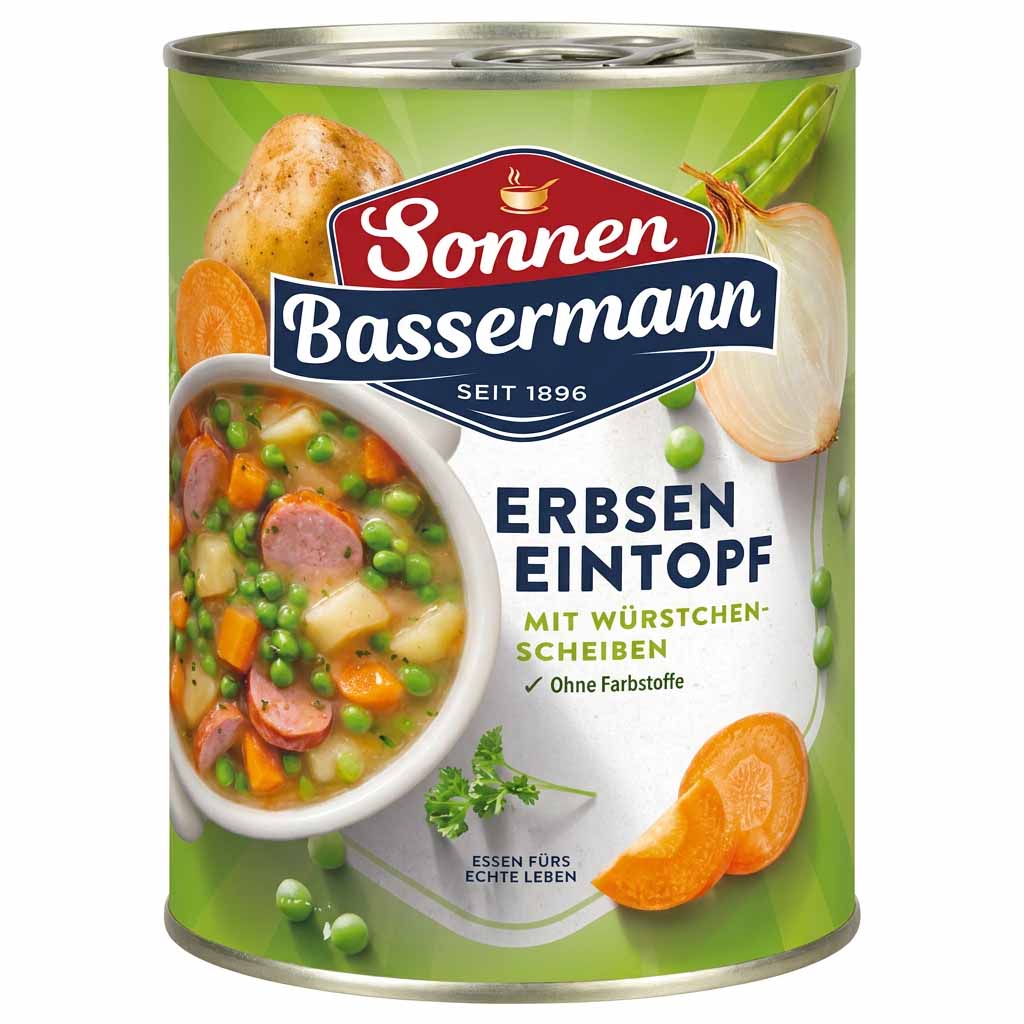 Erbsen, Eintopf, Würstchen-Scheiben, Konserve, Gemüse