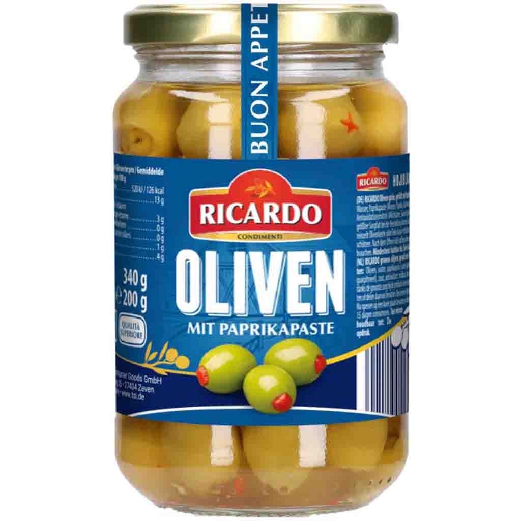Ricardo Hojiblanca Oliven grün mit Paprikapaste 200g MHD 18.06.27