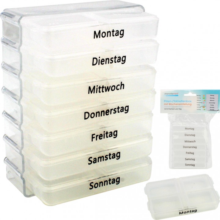 Pillen-/ Tablettenbox für 7 Tage mit 4 fächern pro Tag