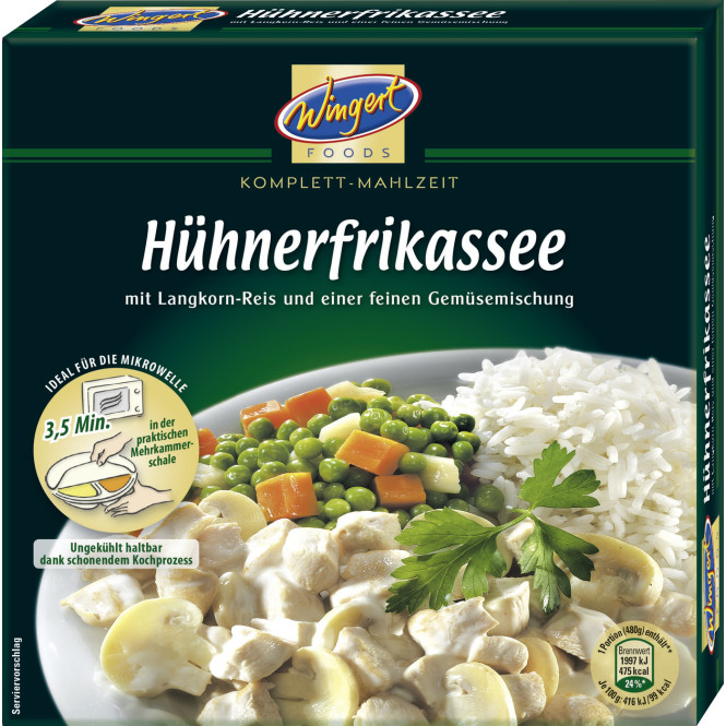 Hähnchenfrikassee, Reis, Gemüse, Poulet, Sosse