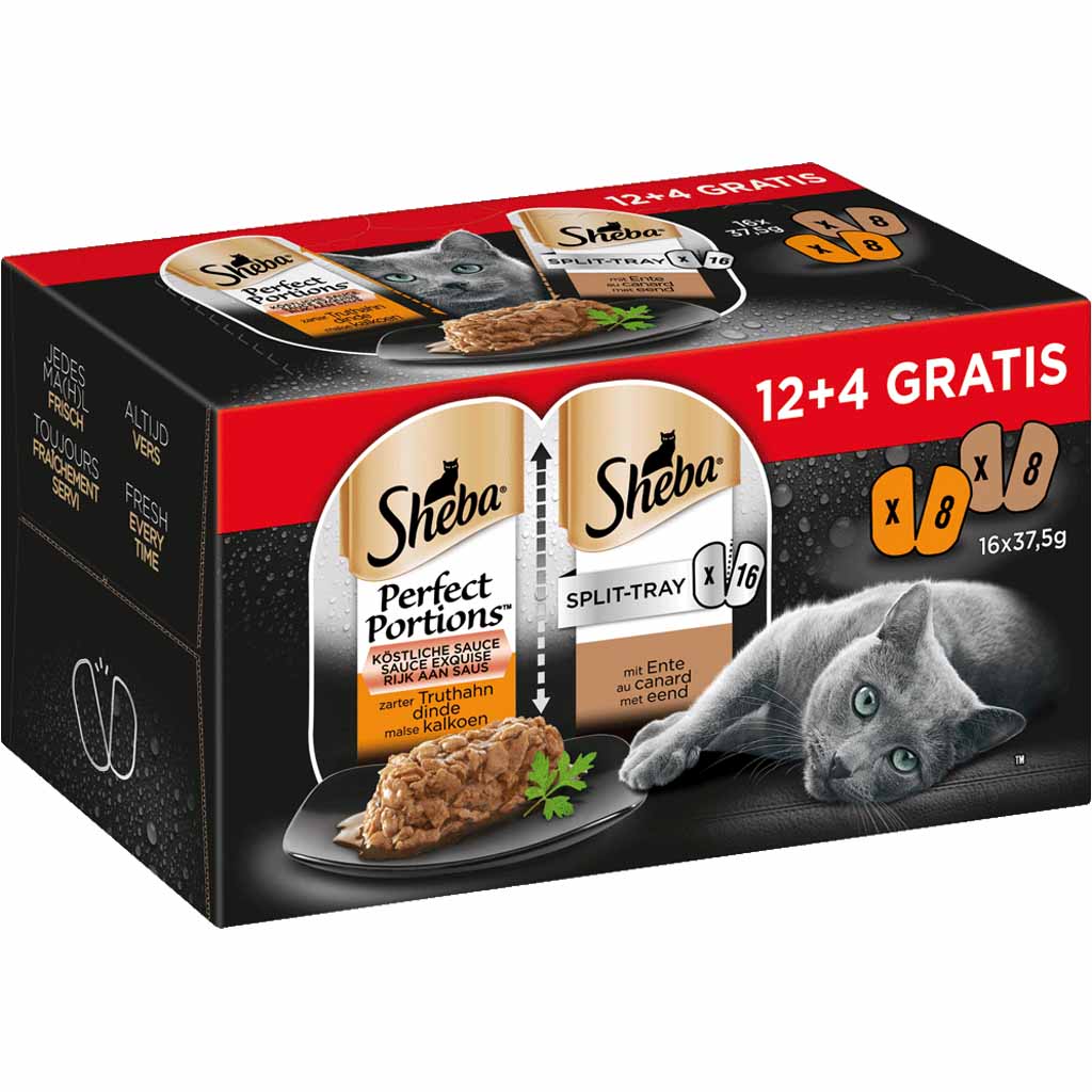 Sheba Perfect Portions Split-Tray Sauce mit Truthahn & mit Ente 16x37 ...